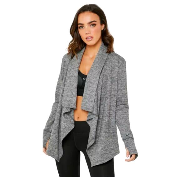 Nike Yoga Top Womens M Dri Fit Open Front Drape Cardigan Heathered Athletic Gray - Picture 1 of 16